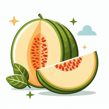 Melon isolated on white background. Vector illustration in flat style.のイラスト素材
