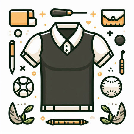 Vector illustration of a polo shirt, golf equipment and accessories.のイラスト素材