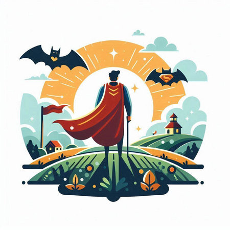 Halloween vector illustration with a man in a cape and bat.のイラスト素材