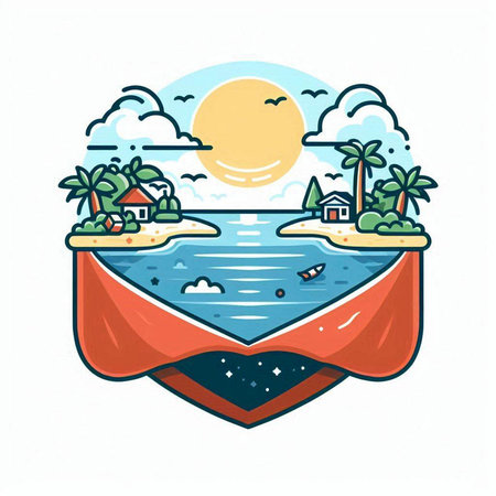 Illustration of a beach in the middle of the sea. Vector illustrationのイラスト素材