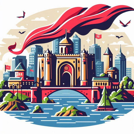 Sydney, Australia. City skyline with famous buildings. Vector illustration.のイラスト素材