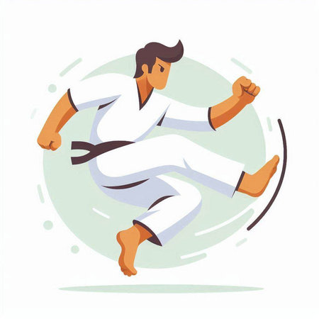 Taekwondo. Vector illustration in flat cartoon style on white background.のイラスト素材