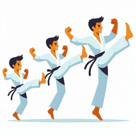 Tae Kwon Do student training. Vector illustration in cartoon styleのイラスト素材