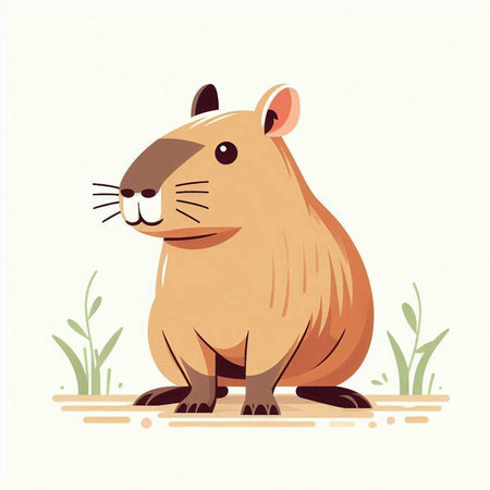 Illustration of a cute hamster sitting on the ground, vector illustrationのイラスト素材