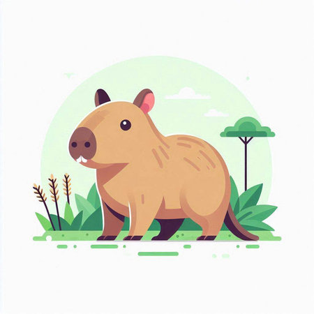Cute cartoon wild beaver in the jungle. Vector illustration.のイラスト素材