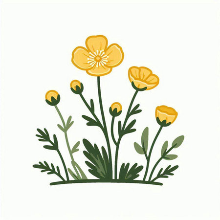 Flowering buttercups isolated on white background. Vector illustration.のイラスト素材