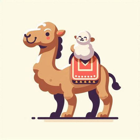 Camel and sheep. Flat style vector illustration on white background.のイラスト素材