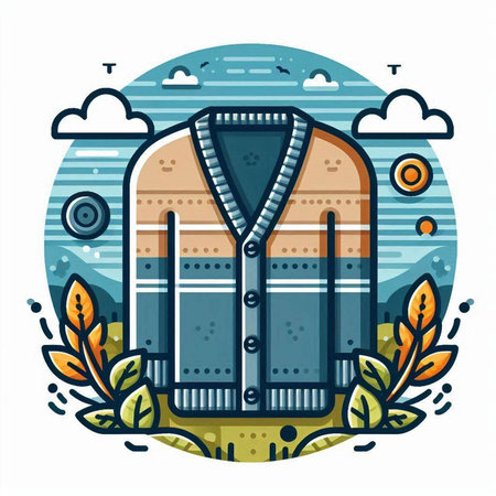 Vector illustration of a sweater in the form of a circle on the background of nature.のイラスト素材