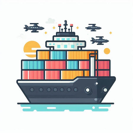 Cargo ship with containers. Freight transportation. Vector illustration.のイラスト素材