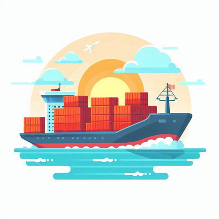 Cargo ship in the sea. Freight transportation. Vector illustrationのイラスト素材