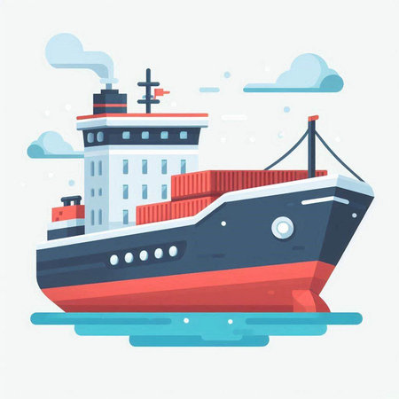 Cargo ship. Freight transportation. Vector illustration in flat styleのイラスト素材
