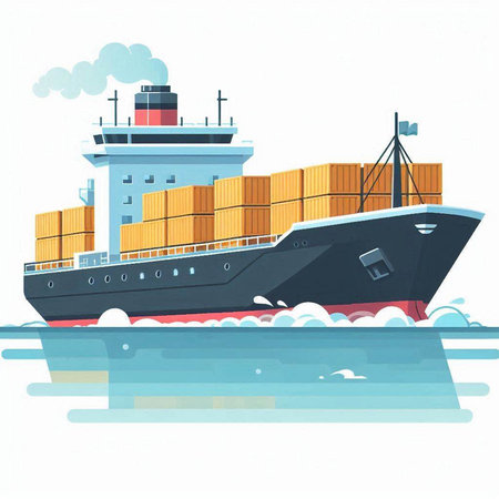 Cargo ship with containers. Vector illustration of a cargo ship.のイラスト素材