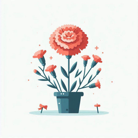 Carnation in a pot. Vector illustration in flat style.のイラスト素材