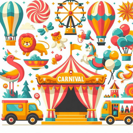 Circus and carnival elements. Vector illustration in flat style.のイラスト素材