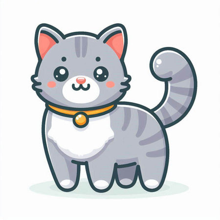 Cute cartoon cat on white background. Vector illustration in a flat style.のイラスト素材