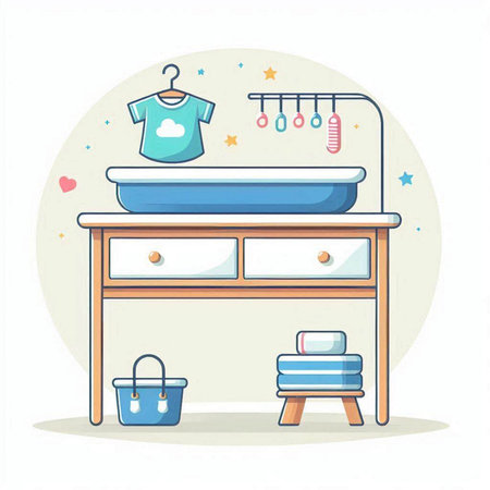 Bathroom interior with furniture and accessories. Vector illustration in cartoon style.のイラスト素材