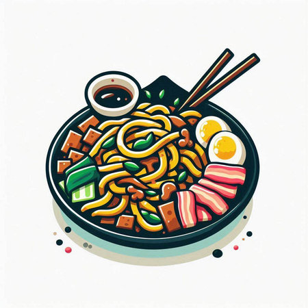 Illustration of japanese noodle bowl with chopsticks.のイラスト素材