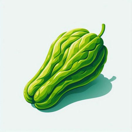 Illustration of a fresh green chayote on a white backgroundのイラスト素材