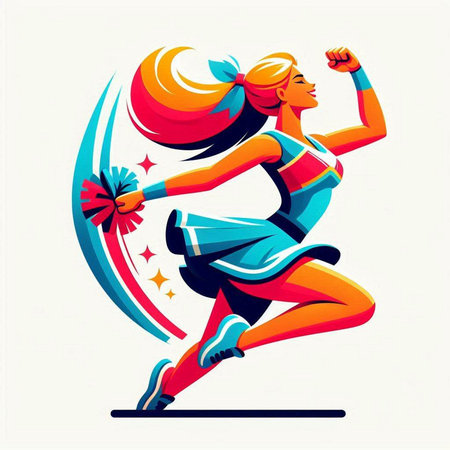 Cheerleader with pompoms in her hands. Vector illustration.のイラスト素材
