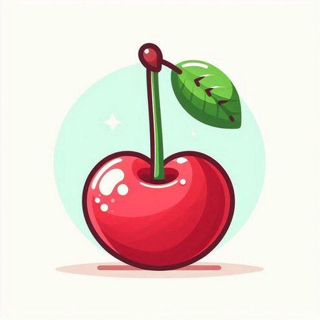 Cherry vector illustration. Vector illustration of a cherry with leaf.のイラスト素材