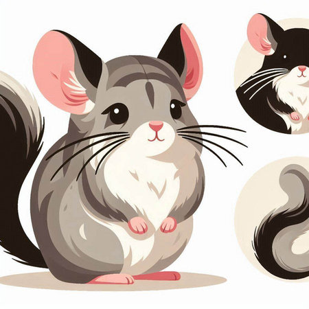 Cute cartoon chinchilla in different poses. Vector illustration.のイラスト素材