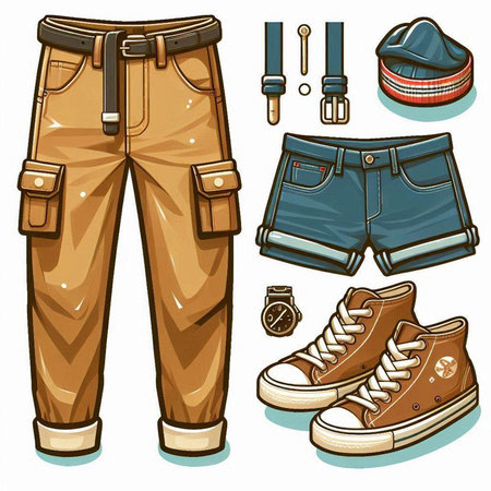 Set of men's clothing and accessories on white background. Vector illustration.のイラスト素材