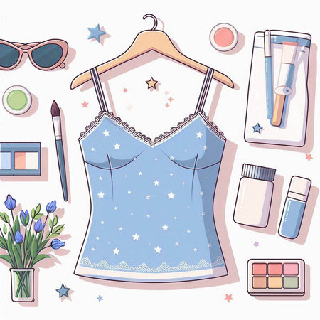 Illustration of a women's summer clothing set. Vector illustration.のイラスト素材