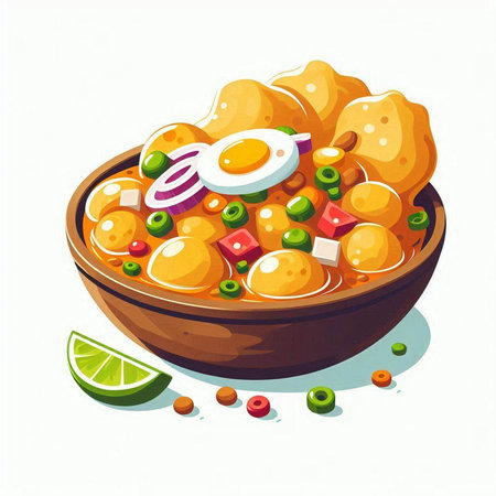 Nachos in bowl with lime and onion. Vector illustration.のイラスト素材