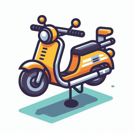 Retro scooter icon in cartoon style. Vector illustration isolated on white background.のイラスト素材