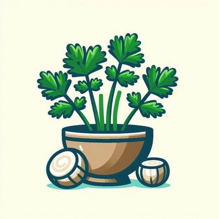 Fresh parsley in a pot on a white background. Vector illustration.のイラスト素材