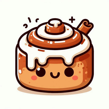Cinnamon roll with whipped cream and cinnamon stick. Vector illustration.のイラスト素材