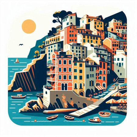 Cinque Terre, Liguria, Italy. Vector illustrationのイラスト素材