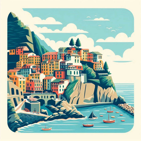 Cinque Terre. Liguria. Italy. Vector illustrationのイラスト素材