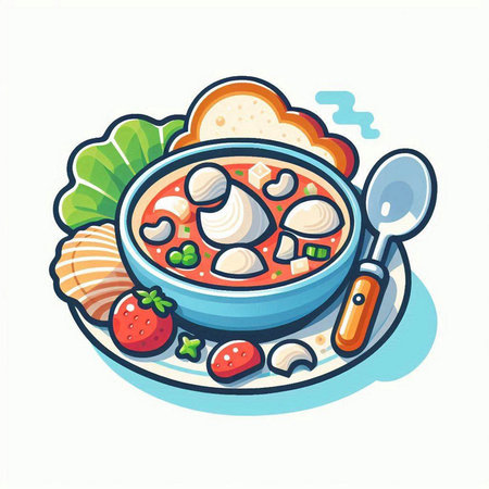 Illustration of a bowl of fresh strawberry soup. Vector illustration.のイラスト素材