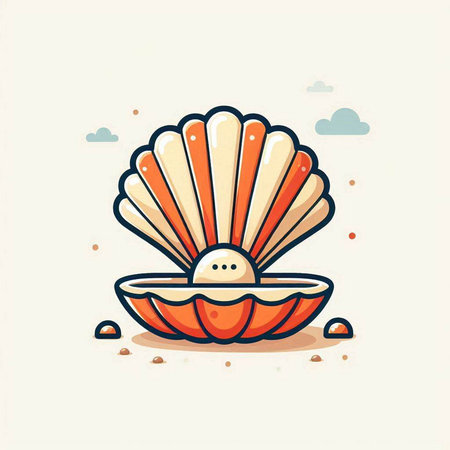 Vector illustration of sea shell in flat style. Sea shell icon.のイラスト素材