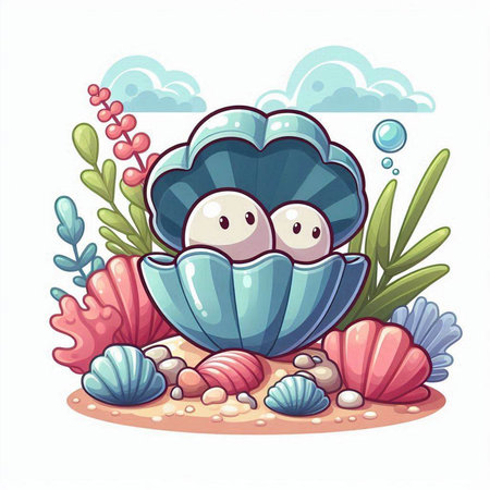 Illustration of a Cute Cartoon Seashells Mascotのイラスト素材