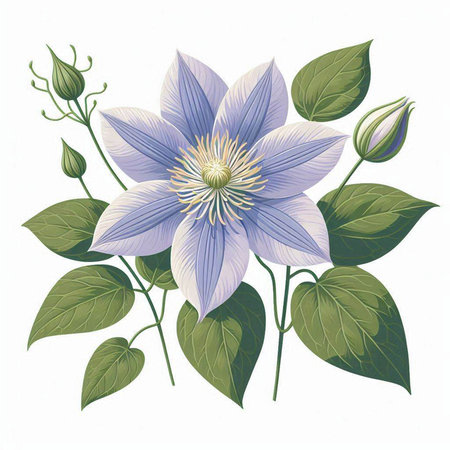Beautiful blue clematis flower isolated on white background. Vector illustration.のイラスト素材