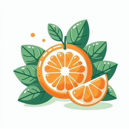 Orange fruit with leaves isolated on a white background. Vector illustration.のイラスト素材