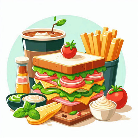 Sandwiches and fast food. Vector illustration of a sandwich.のイラスト素材
