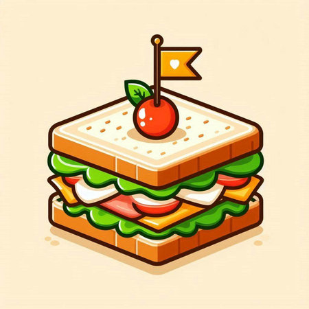 Sandwich with cherry and cheese. Vector illustration in cartoon style.のイラスト素材