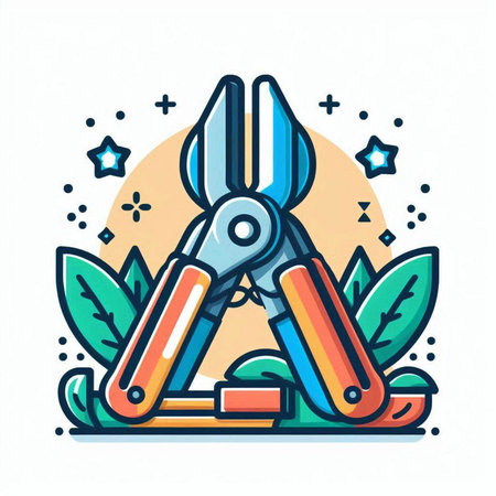 Garden shears icon. Vector illustration in thin line style.のイラスト素材