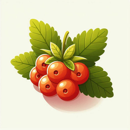 Red currant with leaves isolated on white background. Vector illustration.のイラスト素材