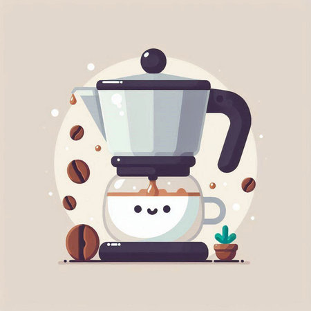 Coffee maker with coffee beans. Vector illustration in flat styleのイラスト素材