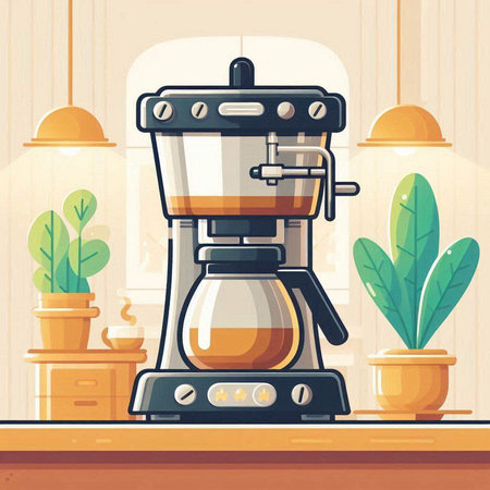 Coffee machine in the kitchen. Flat style vector illustration.のイラスト素材