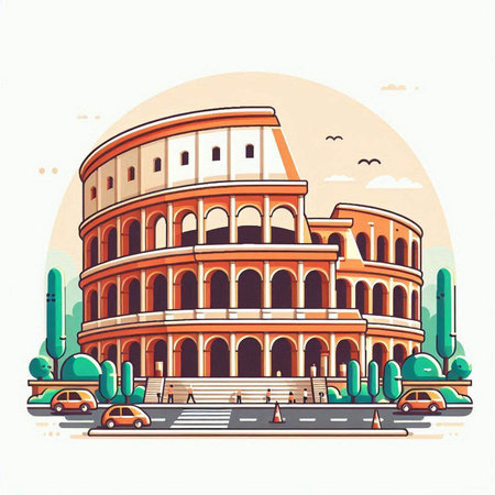 Colosseum in Rome, Italy. Colosseum is one of the main tourist attractions of Rome.のイラスト素材