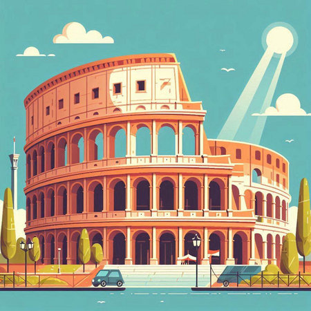 Colosseum in Rome, Italy. Vector illustration in retro styleのイラスト素材