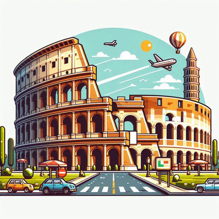 Colosseum in Rome, Italy. Colosseum is one of the main tourist attractions of Rome.のイラスト素材