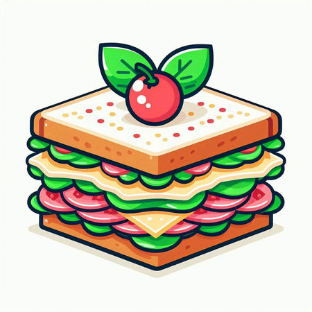 Sandwich with cherry on white background. Vector illustration in cartoon style.のイラスト素材