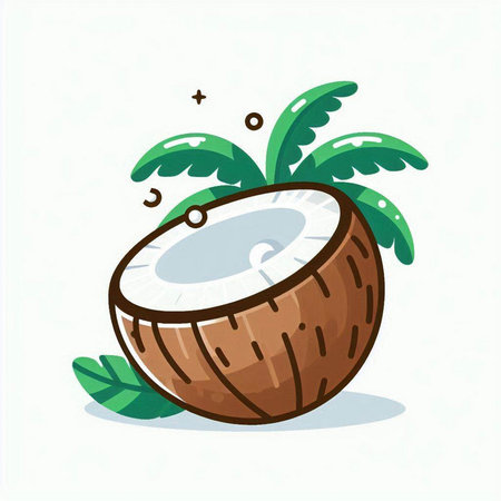 Coconut vector illustration on white background. Cute cartoon style.のイラスト素材
