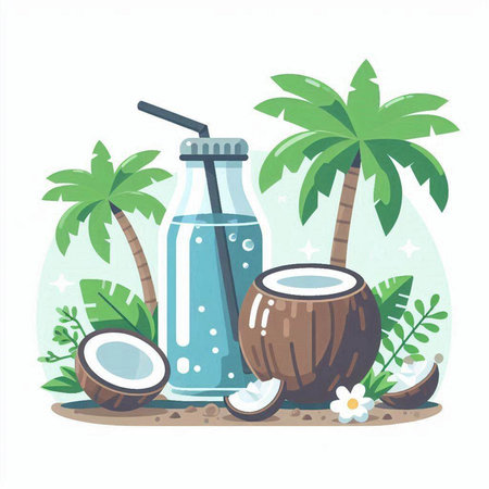 Coconut drink in a glass with a straw. Vector illustration.のイラスト素材